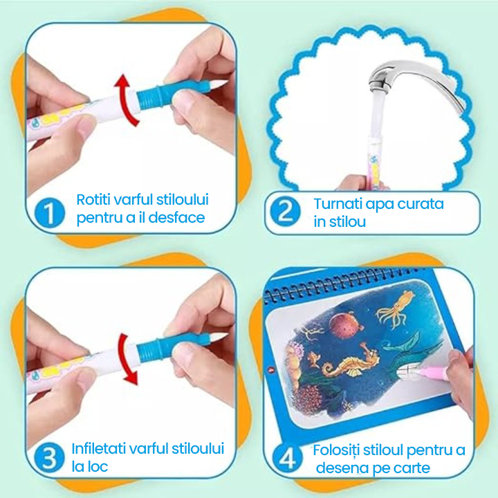Set 3 Carti de Colorat cu Apa